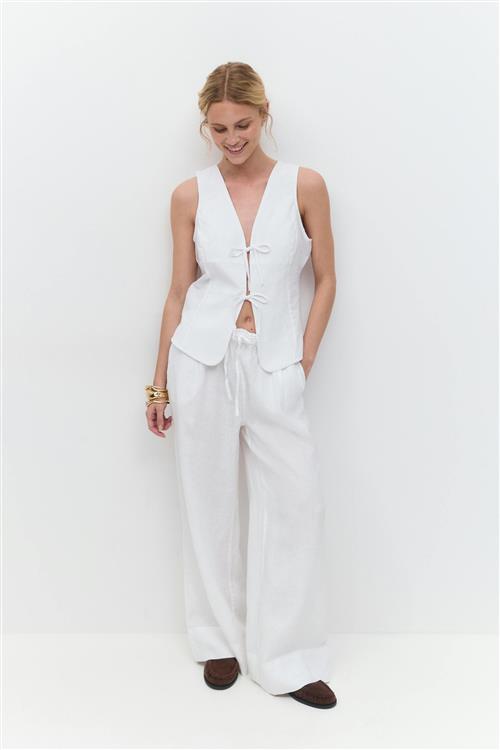 Gina Tricot - Wide linen trousers - Hørbukser - Hvid - 36 - Dame