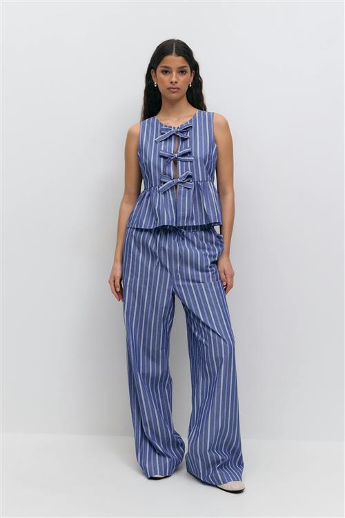 Gina Tricot - Cotton poplin trousers - stribede bukser - Blå - L - Dame