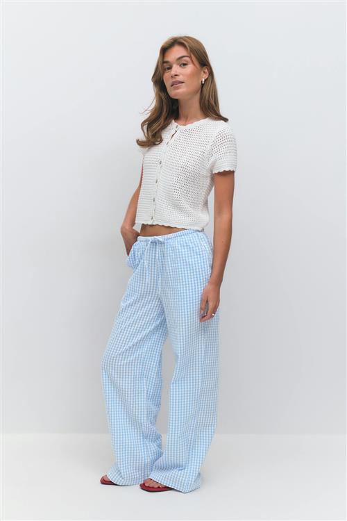 Gina Tricot - Seersucker gingham trousers - Vide bukser - Blå - M - Dame