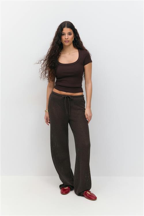 Gina Tricot - Crochet trousers - Vide bukser - Brun - S - Dame