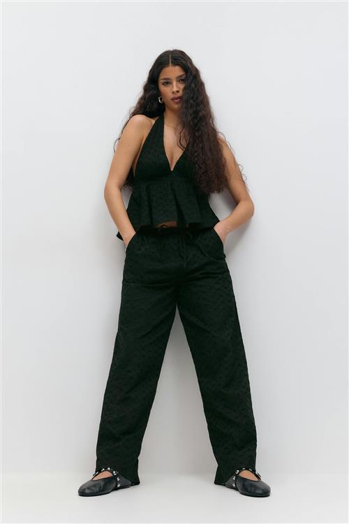 Gina Tricot - Broderie anglaise trousers - Lige bukser - Sort - XL - Dame