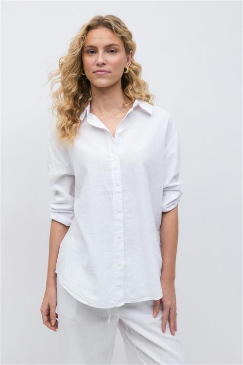 Gina Tricot - Linen blend shirt - Hørskjorter - Hvid - XL - Dame