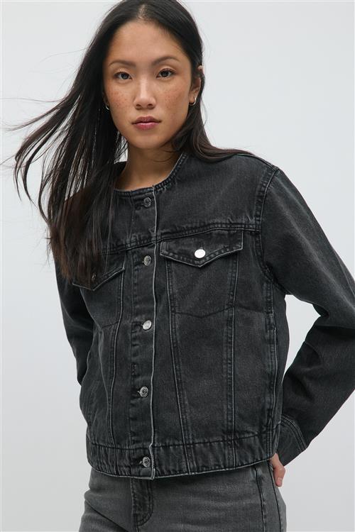Gina Tricot - Collarless denim jacket - Denim jakker - Sort - XL - Dame