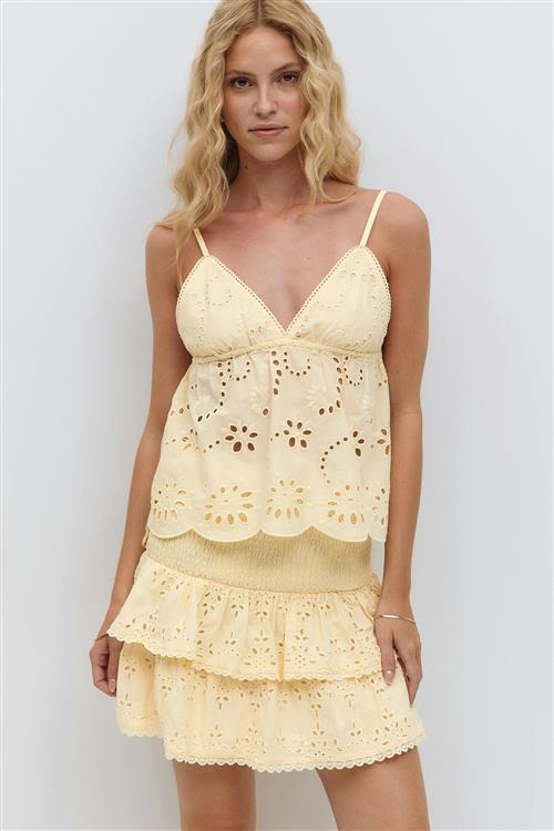 Gina Tricot - Broderie anglaise mini skirt - korte nederdele - Gul - L - Dame