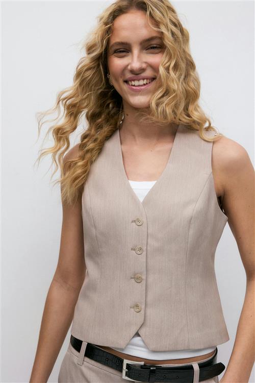 Gina Tricot - Short v-neck vest - Veste - Beige - 36 - Dame
