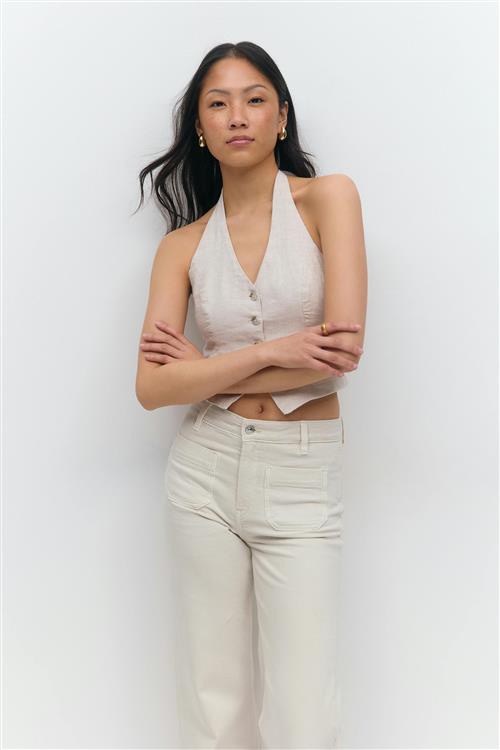 Gina Tricot - Linen halterneck vest - Veste - Beige - S - Dame