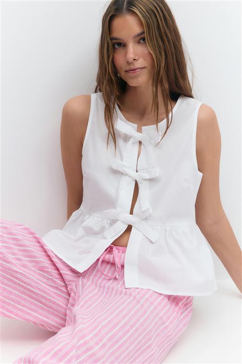 Gina Tricot - Peplum tie top - toppe med bindebånd - Hvid - XS - Dame