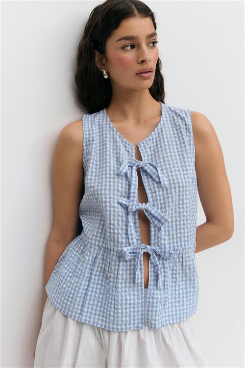 Gina Tricot - Sleeveless blouse - toppe med bindebånd - Blå - XL - Dame