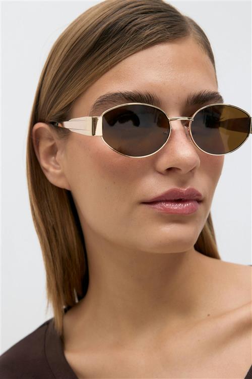 Gina Tricot - Oval metal frame sunglasses - Solbriller - Brun - ONESIZE - Dame