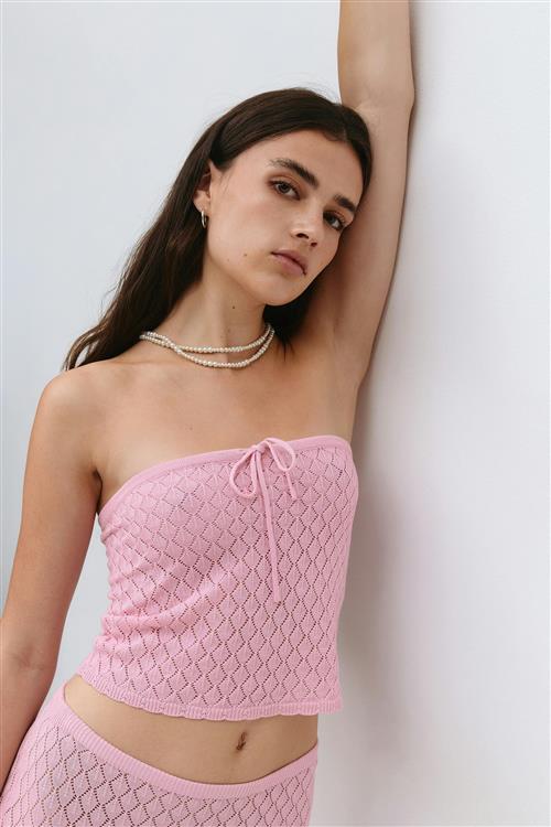 Gina Tricot - Knitted crochet tube top - Toppe uden ærmer - Lyserød - S - Dame