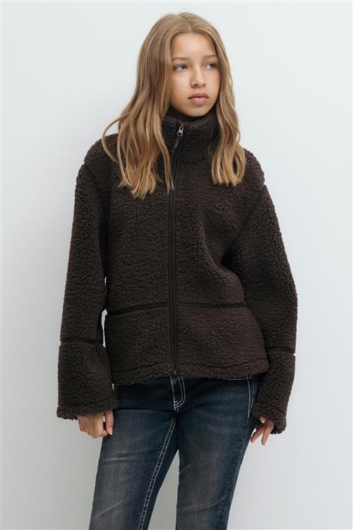 Gina Tricot - Y pile zip jacket - Jakker til piger 9–14 år - Brun - 158/164 - Pige