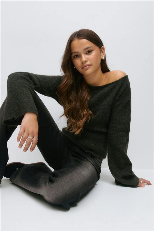 Gina Tricot - Y shaped knitted sweater - striktrøjer til piger 9–14 år - Grøn - 158/164 - Pige