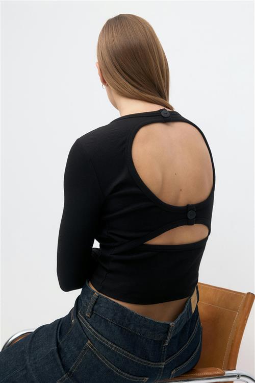 Gina Tricot - Open back top - Langærmede toppe - Sort - M - Dame