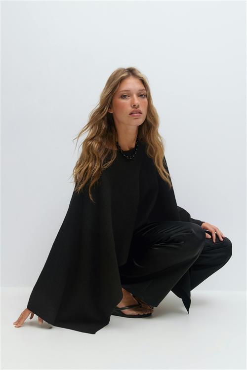 Gina Tricot - Knitted cape top - kapper - Sort - L/XL - Dame