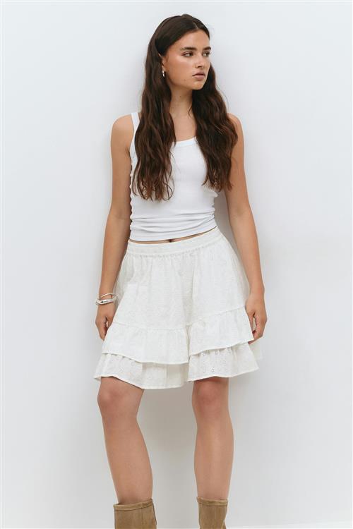 Gina Tricot - Broderie anglaise mini skirt - korte nederdele - Hvid - XS - Dame