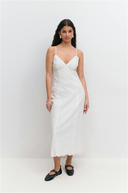 Gina Tricot - Broderie anglaise midi dress - midi kjoler - Hvid - 42 - Dame