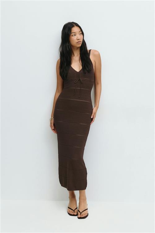 Gina Tricot - Knitted midi dress - Strikkjoler - Brun - S - Dame