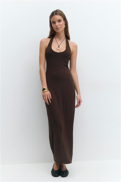 Gina Tricot - Halterneck midaxi dress - Lange kjoler - Brun - XXS - Dame