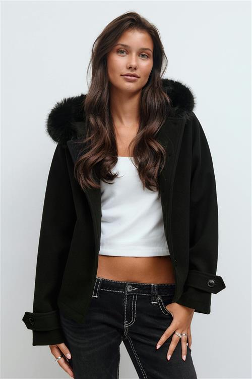 Gina Tricot - Y fur felt jacket - jakke - Sort - M - Dame