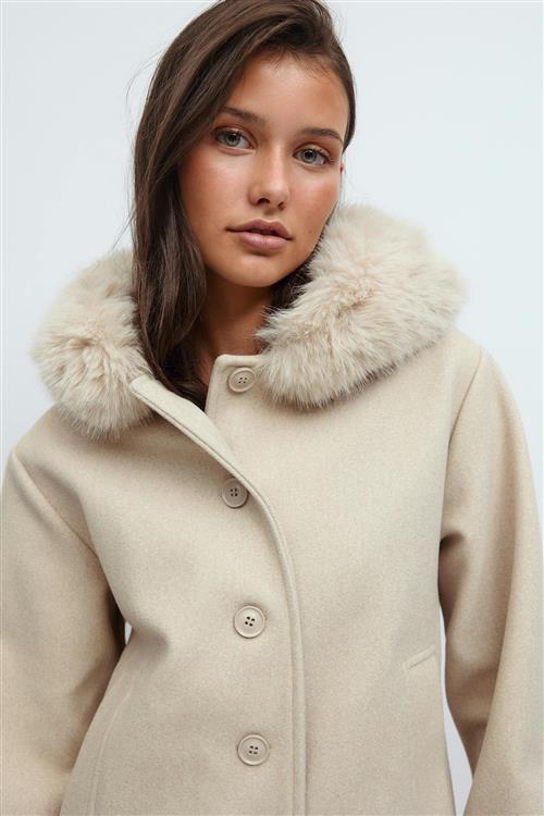 Gina Tricot - Y fur felt jacket - jakke - Beige - M - Dame