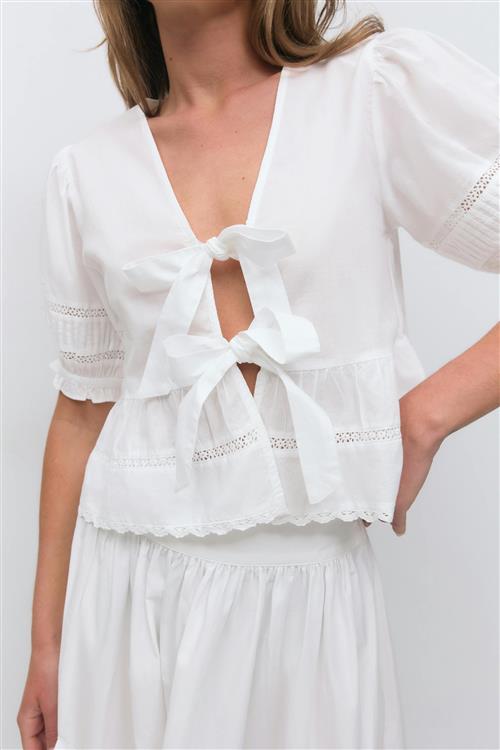 Gina Tricot - Tie blouse - toppe med bindebånd - Hvid - XL - Dame