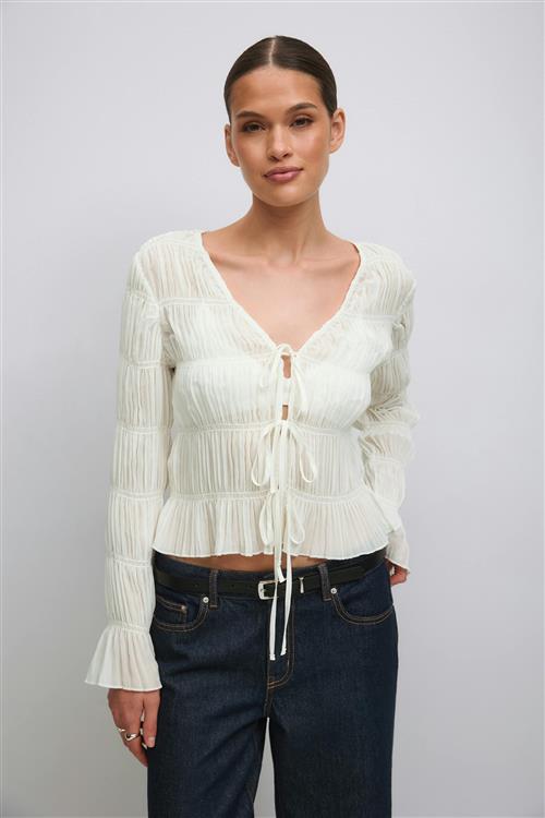 Gina Tricot - Tie front top - toppe med bindebånd - Hvid - M - Dame