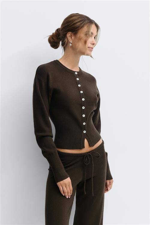 Gina Tricot - Knitted loungewear cardigan - Cardigans - Brun - L - Dame