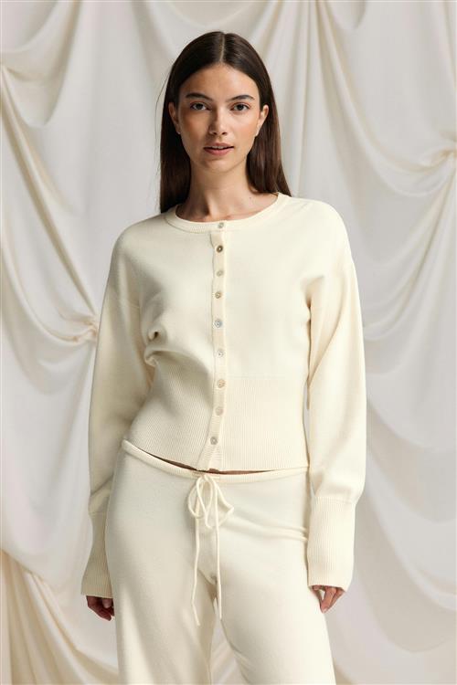 Gina Tricot - Knitted loungewear cardigan - Cardigans - Hvid - L - Dame