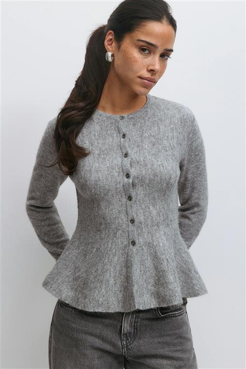 Gina Tricot - Knitted peplum cardigan - Cardigans - Grå - XL - Dame