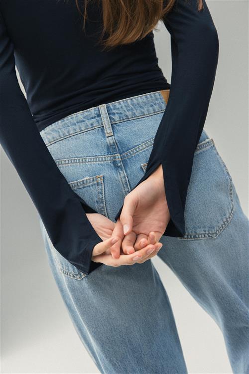 Gina Tricot - Soft touch jersey top - Langærmede toppe - Blå - XS - Dame