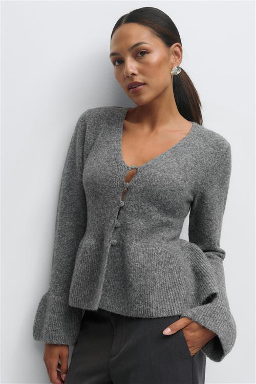 Gina Tricot - Knitted peplum cardigan - Cardigans - Grå - L - Dame