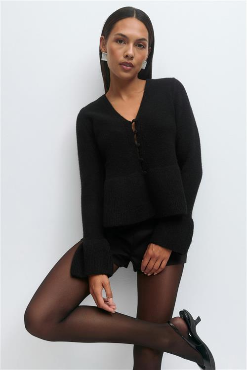 Gina Tricot - Knitted peplum cardigan - Cardigans - Sort - M - Dame