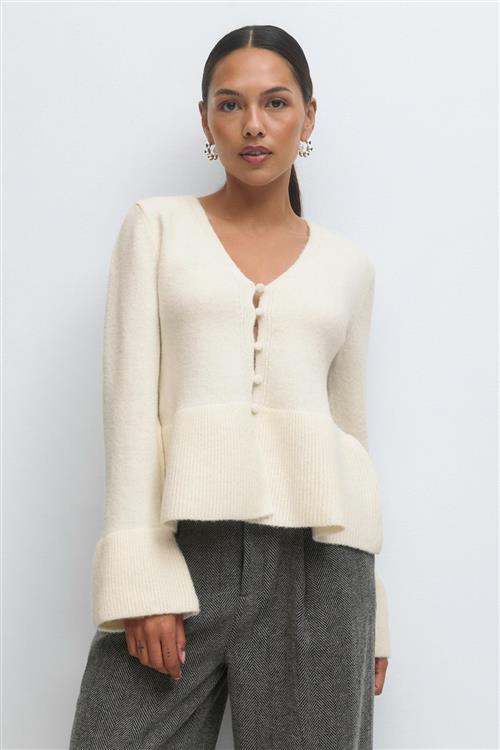 Gina Tricot - Knitted peplum cardigan - Cardigans - Hvid - L - Dame