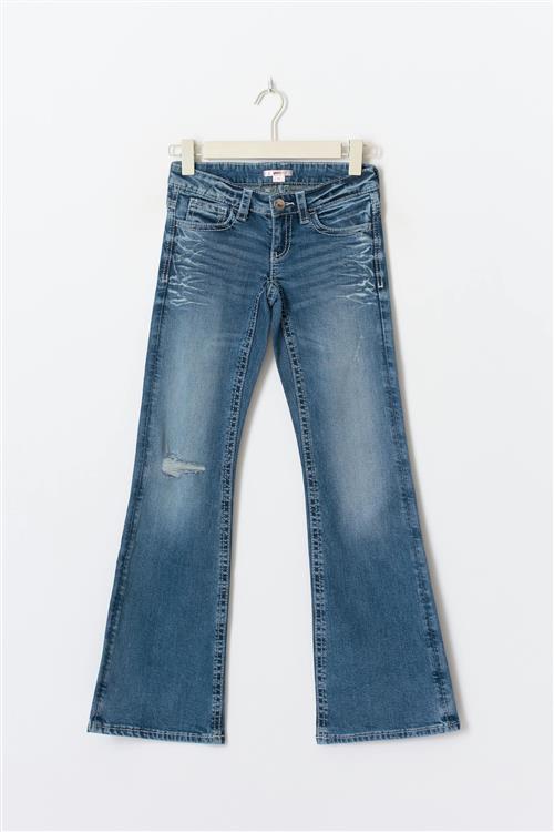 Gina Tricot - Y one knee destroy jeans tall - Tall jeans til piger 9–14 år - Blå - 164 - Pige