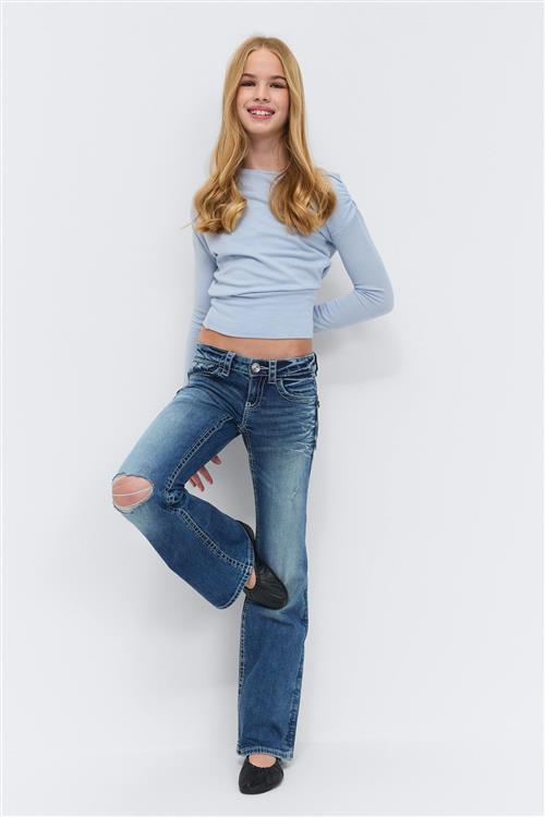 Gina Tricot - Y one knee destroy jeans - Bootcut jeans til piger 9–14 år - Blå - 158 - Pige