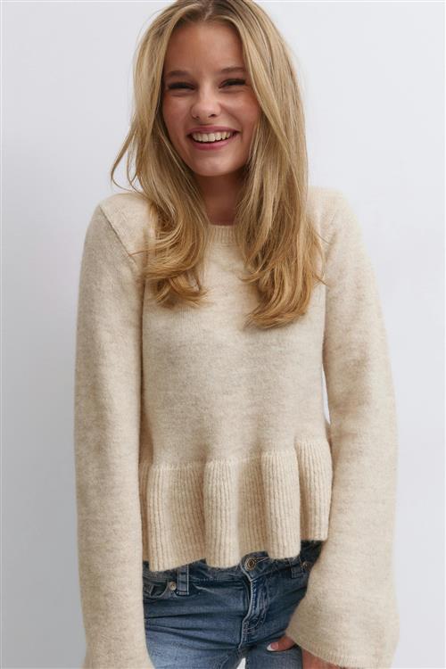 Gina Tricot - Y knitted peplum sweater - striktrøjer - Beige - 170 - Pige