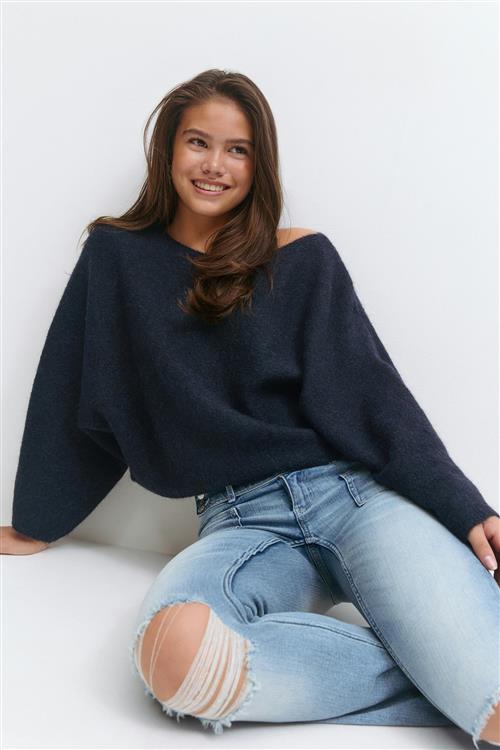 Gina Tricot - Y knitted poncho sweater - striktrøjer til piger 9–14 år - Blå - 146/152 - Pige