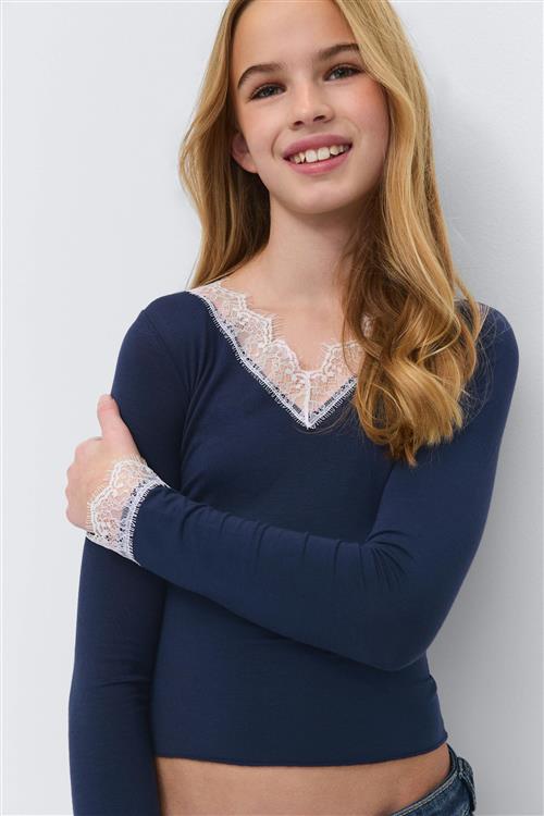 Gina Tricot - Y lace top - overdele - Blå - 146/152 - Pige