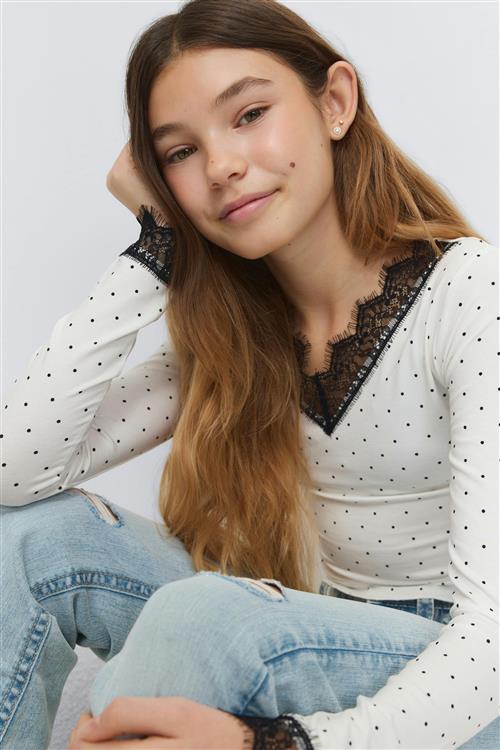 Gina Tricot - Y lace top - overdele - Hvid - 134/140 - Pige