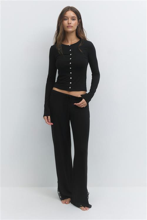 Gina Tricot - Soft lace loungewear trousers - Homewear - Sort - S - Dame