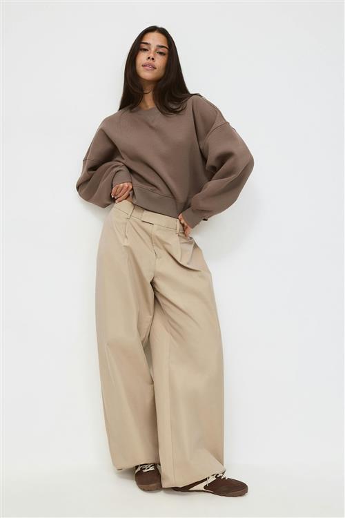 Gina Tricot - Crop crewneck sweater - Trøjer - Beige - S - Dame