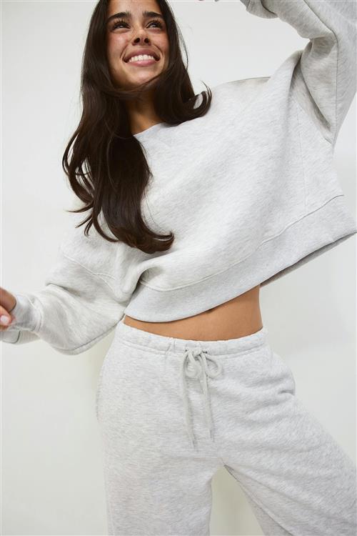 Gina Tricot - Crop crewneck sweater - Trøjer - Grå - M - Dame