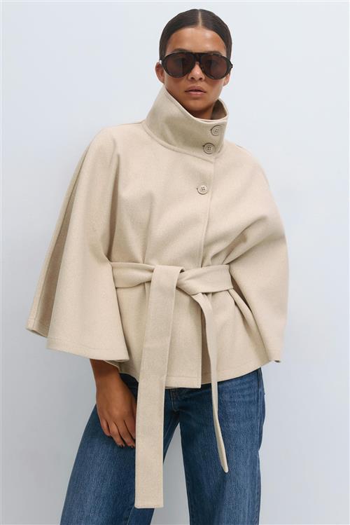 Gina Tricot - Belt cape jacket - korte frakker - Beige - M/L - Dame