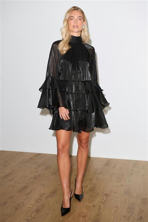 Gina Tricot - Flowy frill mini dress - korte kjoler - Sort - 36 - Dame