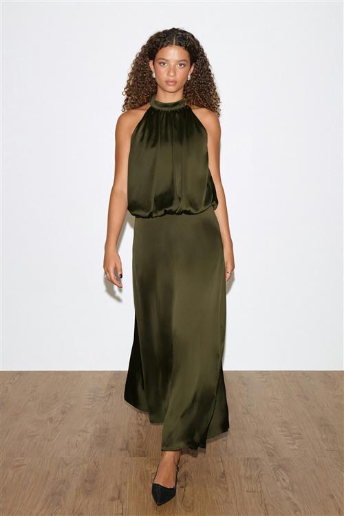 Gina Tricot - Satin halterneck maxi dress - satinkjoler - Grøn - 38 - Dame