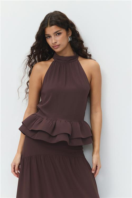 Gina Tricot - Peplum top - peplum toppe - Brun - M - Dame