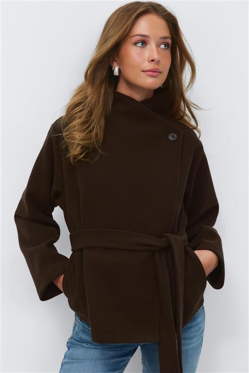 Gina Tricot - 14+ felt wrap jacket - jakke - Brun - M - Dame