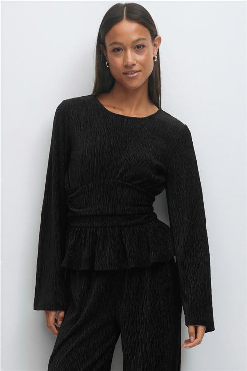 Gina Tricot - Velvet peplum top - Langærmede toppe - Sort - XS - Dame