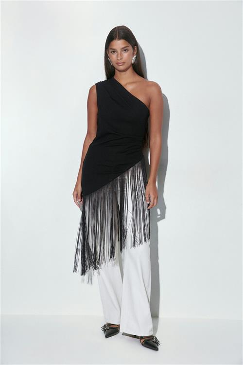 Gina Tricot - Fringe top - Off shoulder-top - Sort - S - Dame