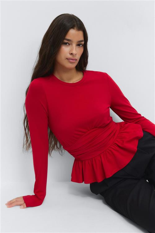 Gina Tricot - Long sleeve peplum top - peplum toppe - Rød - XS - Dame